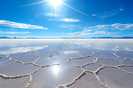 白色盐湖上天空图片