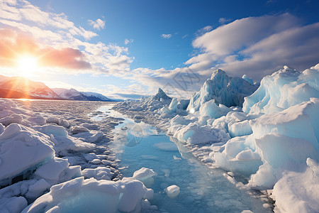 冰山漂浮在湖面上背景图片