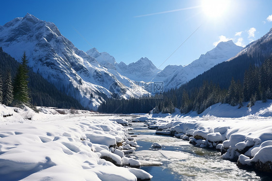 白雪皑皑的山谷图片