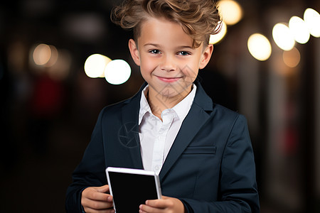 一个小男孩持着平板电脑图片