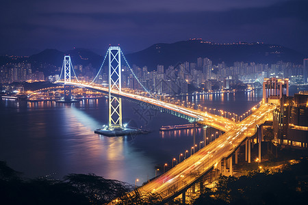 夜晚城市的大桥建筑图片