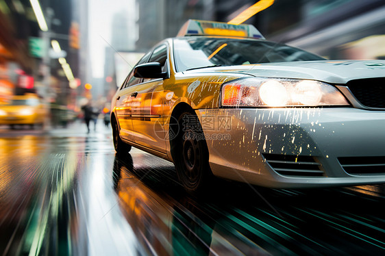 户外雨中行驶的出租车图片
