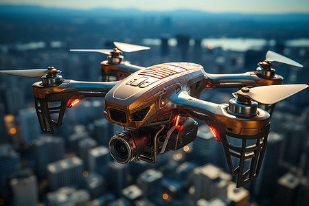 城市上空的无人机背景图片