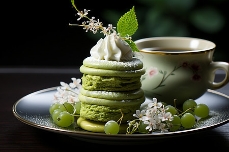 盘子里的抹茶泡芙图片