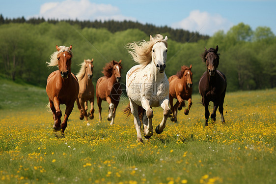 草原上奔跑的马群图片