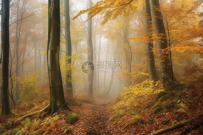 秋季森林中神秘的小路图片