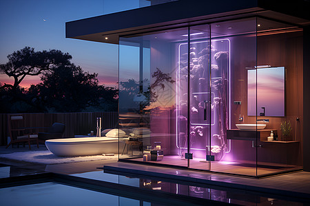 紫色智能浴室背景图片