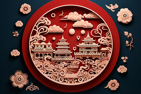 中国新年舞台上的绘画奇景背景图片