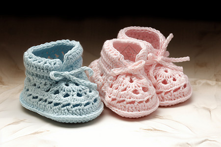 迷你手工编织婴儿鞋粉蓝交织花样图片
