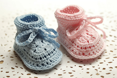 两只钩织婴儿鞋图片