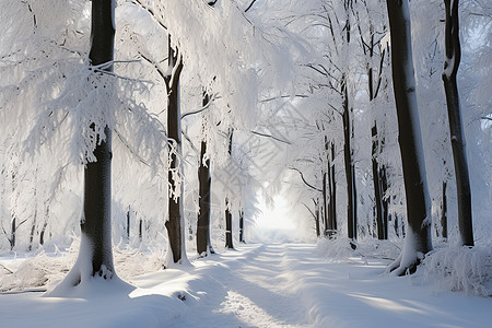 雪地温泉林中的雪径背景