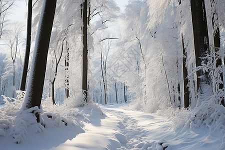 冬日森林中的雪道图片