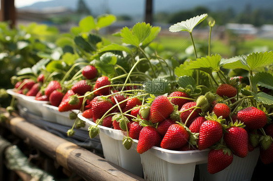 农场中的草莓种植果园图片