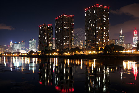 夜幕下的现代化都市建筑图片