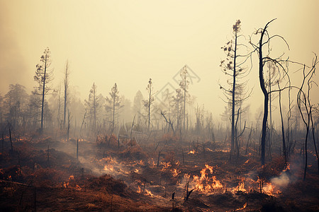 森林火灾烈火燃烧的森林背景