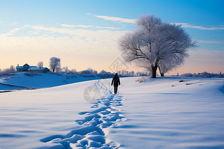 雪地背影漫步雪地背景