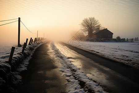 冬日泥泞小路上的孤寂之美背景图片