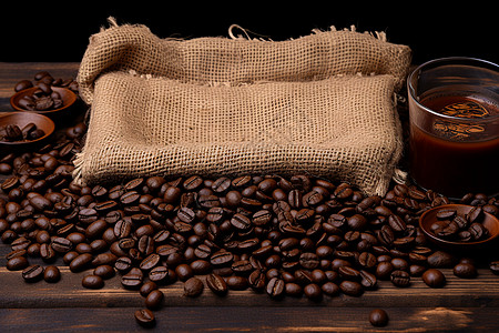 桌面上醇香的咖啡豆高清图片