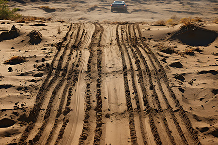 一辆卡车在沙地上行驶图片