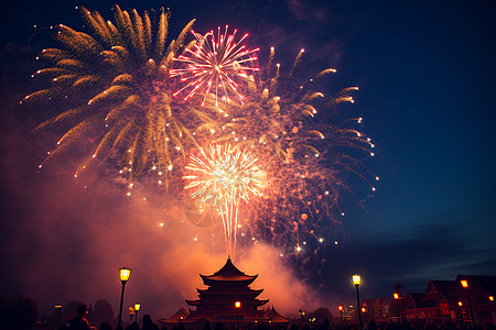 夜晚烟花盛宴高清图片