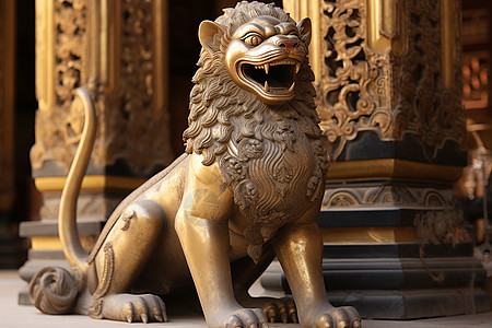 寺庙门口的铜狮子图片