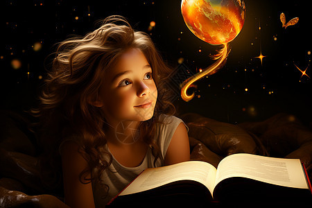 女孩读书的奇妙幻想图片