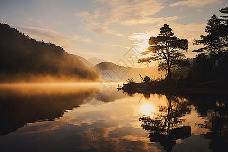 陈曦日出山林的美丽景观背景