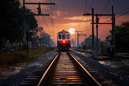 日落时分到站的火车图片