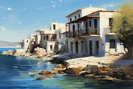 海边小镇的住宅背景图片