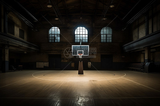 篮球场中央有一个篮球架图片
