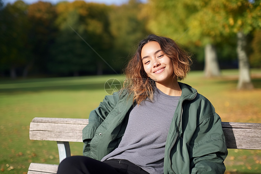 公园长椅上的女孩图片