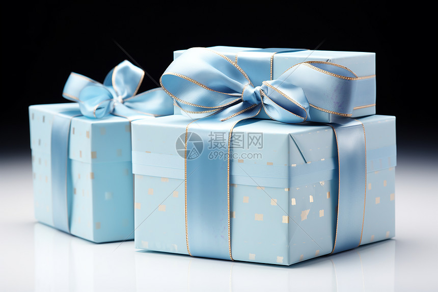 一个闪亮的蓝色礼物盒图片