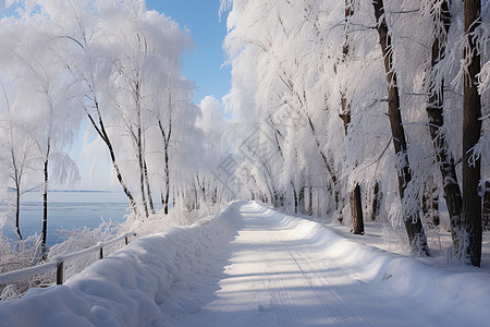 白雪皑皑的森林景观图片