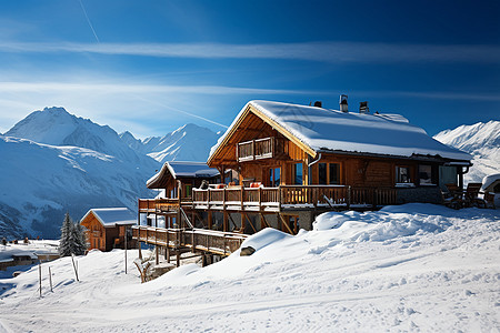 白雪皑皑的山谷小屋建筑图片