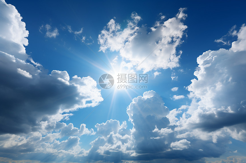 阳光穿过云层的天空景观图片