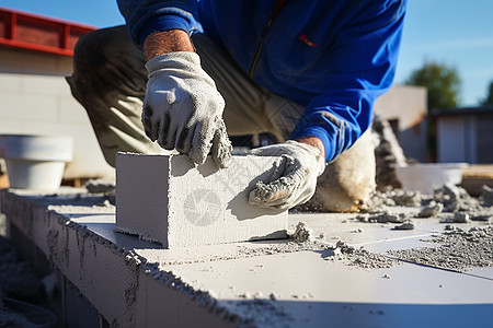 正在施工正在砌墙的建筑工人背景