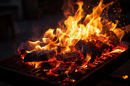 黑色烤架上的火焰图片