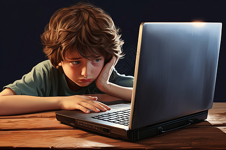 玩电脑游戏失败的外国小男孩图片