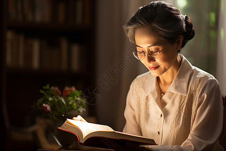 正在看书的中年女人图片