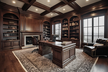 地板家庭豪华设计的书房背景