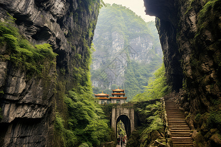 天门洞景区公园楼梯高清图片