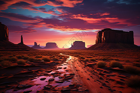 黄昏下的沙漠,小路图片
