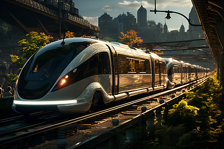 轨道上行驶的科技列车背景图片