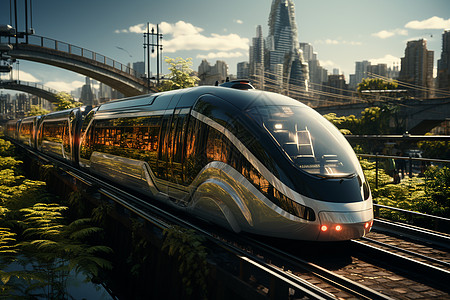 城市中的高科技列车背景图片