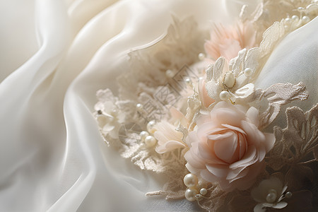 美丽婚纱上的绢花高清图片