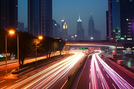 夜幕下的城市高速路背景图片