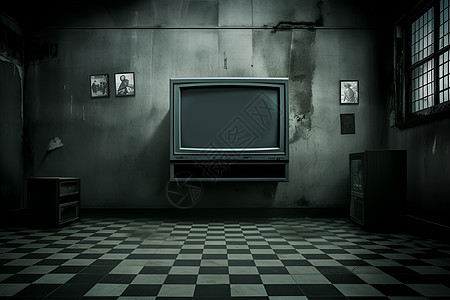 破旧房间里的电视背景图片