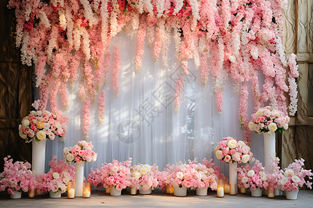 舞台上浪漫的粉色花束高清图片