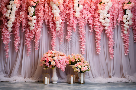婚礼舞台上浪漫的花束背景图片