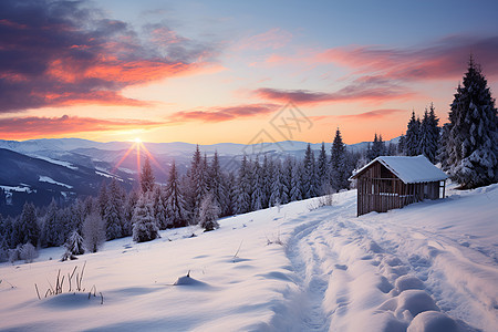 冬季白雪覆盖的小屋图片